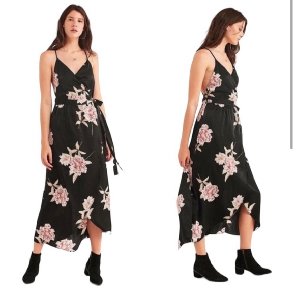 NWT Urban Outfitters, Floral wrap dress, Black/Pink, S - Picture 3 of 6